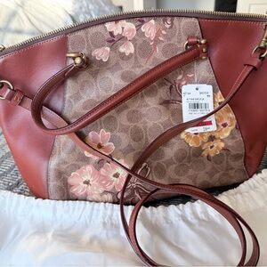 Coach Burgundy and Beige Floral Crossbody Bag